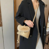 Winter Plush Top Handle Bag Small Bucket Crossbody Tote