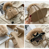 Winter Plush Top Handle Bag Small Bucket Crossbody Tote