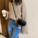Winter Plush Top Handle Bag Small Bucket Crossbody Tote