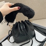 Winter Plush Top Handle Bag Small Bucket Crossbody Tote