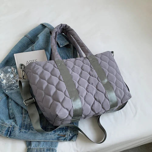 Winter Space Bale Handbag Woman Casual Cotton Totes Bag Down Feather Padded Lady