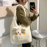 Winter Tote Bag Women Cartoon Embroidery Shoulder Bag Handbags