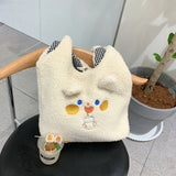 Winter Tote Bag Women Cartoon Embroidery Shoulder Bag Handbags
