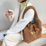 Winter Tote Bag Women Cartoon Embroidery Shoulder Bag Handbags