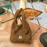 Winter Warm Handbags Lamb Hair 3D Bear Shoulder Bag Large Capacity Plush Bag