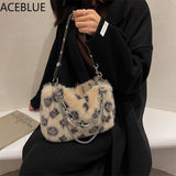 Plush Shoulder Bag Female Fluffy Faux Fur Crossbody Bags Chain Handbag
