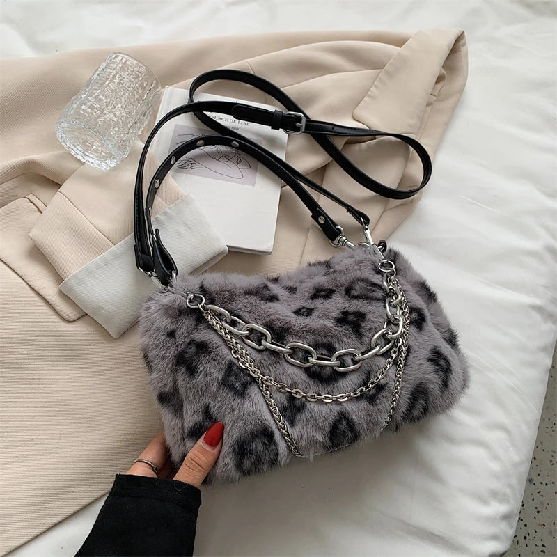 Plush Shoulder Bag Female Fluffy Faux Fur Crossbody Bags Chain Handbag