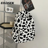 Winter Plush Backpack for Women Teenage Girls School Bag Cow Print Backpacks