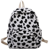 Winter Plush Backpack for Women Teenage Girls School Bag Cow Print Backpacks