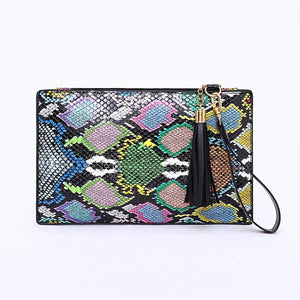 Snake Print Envelope Clutch Bag Square Zipper Western Style