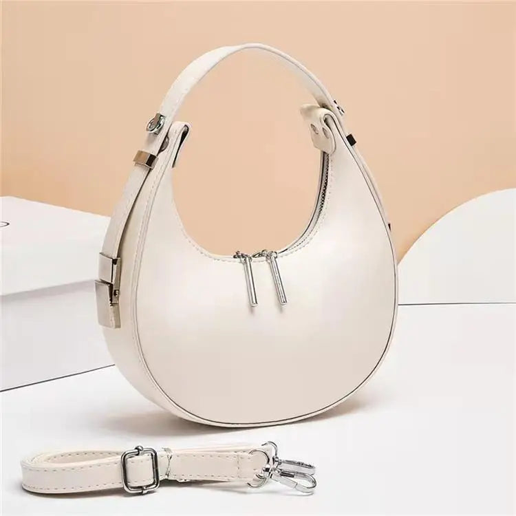 Women Half Moon Underarm Bag Mini Handbag Sweet Solid Bag