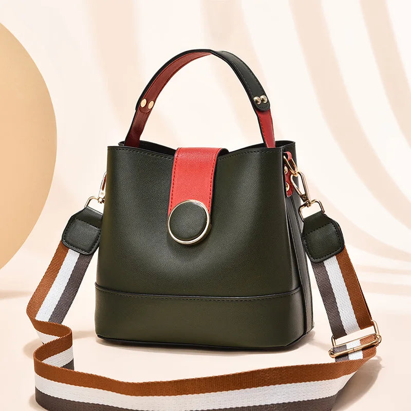Colorful Strap Bucket Bag PU Shoulder Bags