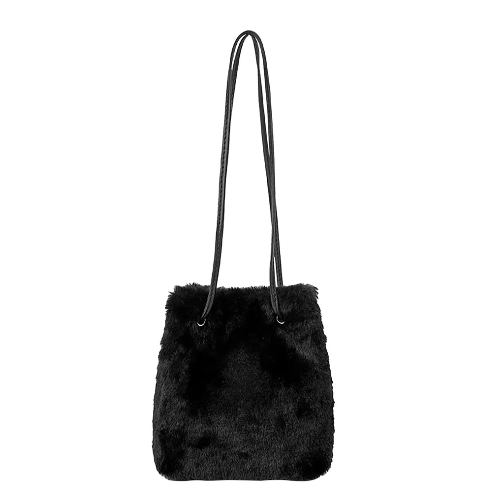 Plush Drawstring Bucket Crossbody Bag - Vintage Underarm Tote