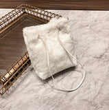 Plush Drawstring Bucket Crossbody Bag - Vintage Underarm Tote