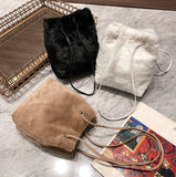 Plush Drawstring Bucket Crossbody Bag - Vintage Underarm Tote
