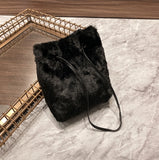 Plush Drawstring Bucket Crossbody Bag - Vintage Underarm Tote