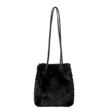 Plush Drawstring Bucket Crossbody Bag - Vintage Underarm Tote