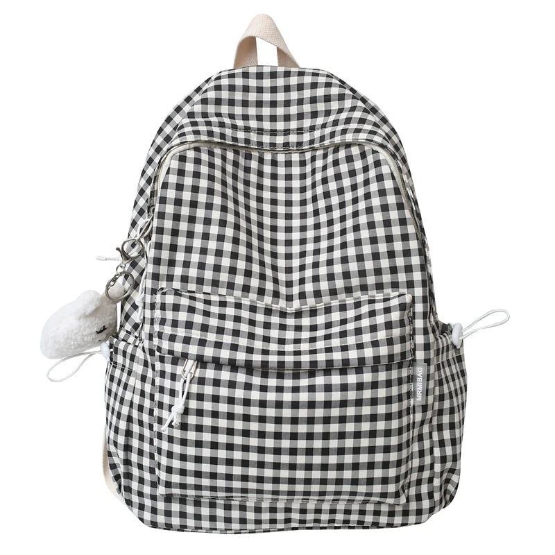 Women Plaid School Backpack Girls Travel Rucksack Ladies Large Capacity Bag
