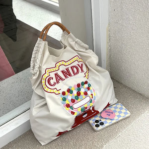 Embroidered Eco-friendly Tote Drawstring Bag Large Capacity