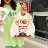 Embroidered Eco-friendly Tote Drawstring Bag Large Capacity