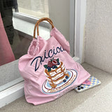 Embroidered Eco-friendly Tote Drawstring Bag Large Capacity