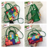 Women Mixed Block Square Bag Lady Casual Tote Shoulder Crossbody Bag