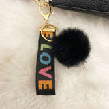 Women Tassel Wool Ball Lychee Pattern Crossbody Bag