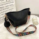 Women Tassel Wool Ball Lychee Pattern Crossbody Bag