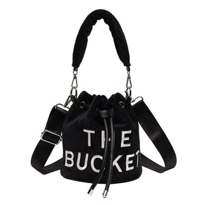 Women Fur Bucket Bags Printed Letters Cross Body Bags Winter