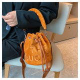 Women Fur Bucket Bags Printed Letters Cross Body Bags Winter