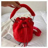 Women Fur Bucket Bags Printed Letters Cross Body Bags Winter