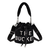 Women Fur Bucket Bags Printed Letters Cross Body Bags Winter