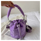 Women Fur Bucket Bags Printed Letters Cross Body Bags Winter