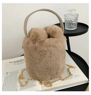 Mini Wool Winter Shoulder Bag Chain Cross Body String Drop