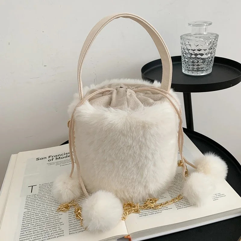 Mini Wool Winter Shoulder Bag Chain Cross Body String Drop