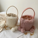 Mini Wool Winter Shoulder Bag Chain Cross Body String Drop