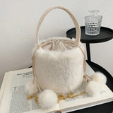 Mini Wool Winter Shoulder Bag Chain Cross Body String Drop