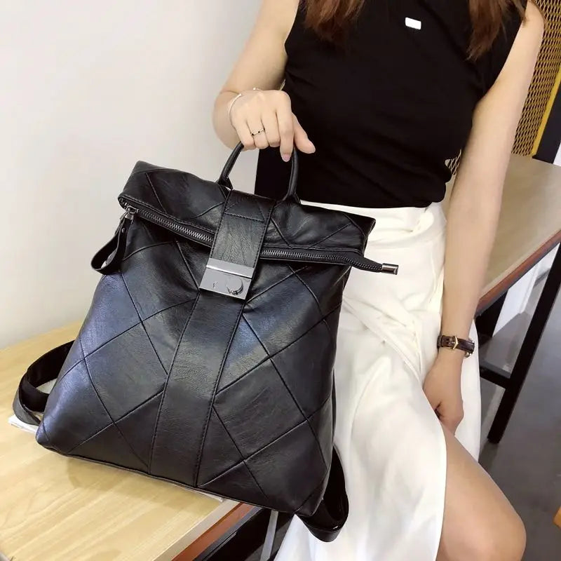 Vintage Diamond Backpack Large Capacity Travel Bag for Women
