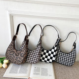 Women Pu Houndstooth Shoulder Bag Mini Casual Leather Zipper Chain