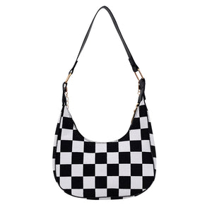 Women Pu Houndstooth Shoulder Bag Mini Casual Leather Zipper Chain