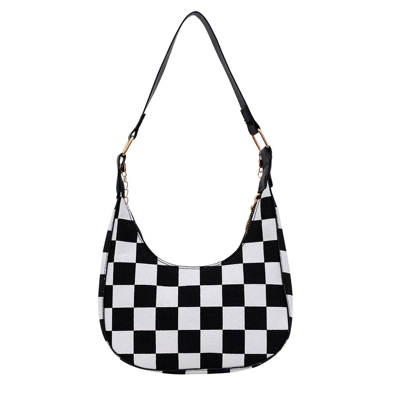 Women Pu Houndstooth Shoulder Bag Mini Casual Leather Zipper Chain