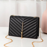 Women Metal Tassel Chain Shoulder Bag PU Leather Crossbody Handbag