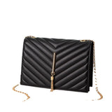 Women Metal Tassel Chain Shoulder Bag PU Leather Crossbody Handbag