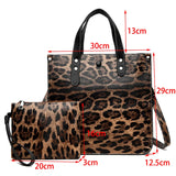 Leopard Leather Tote Bag Set Large Capacity Handbag