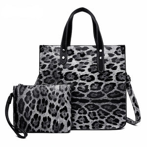 Leopard Leather Tote Bag Set Large Capacity Handbag
