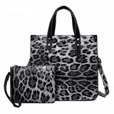 Leopard Leather Tote Bag Set Large Capacity Handbag