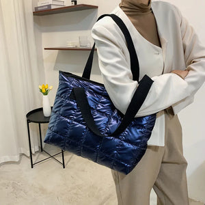 Winter Puffer Totes Handbag Diamond Lattice Shoulder Purse Style
