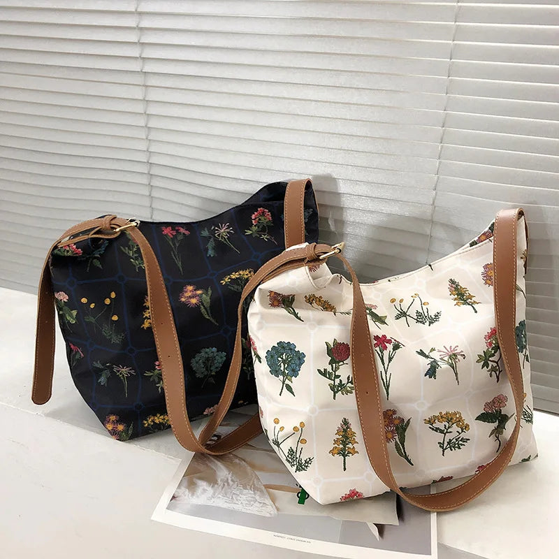Vintage Floral Print Shoulder Bag High Capacity Lady Tote Bag
