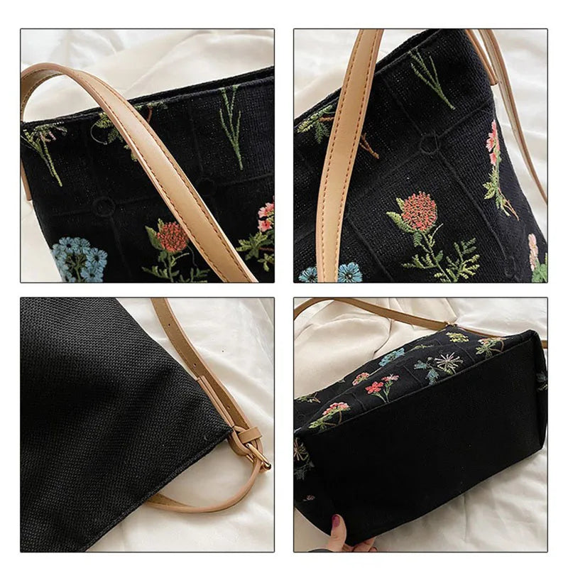 Vintage Floral Print Shoulder Bag High Capacity Lady Tote Bag