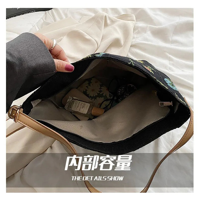 Vintage Floral Print Shoulder Bag High Capacity Lady Tote Bag